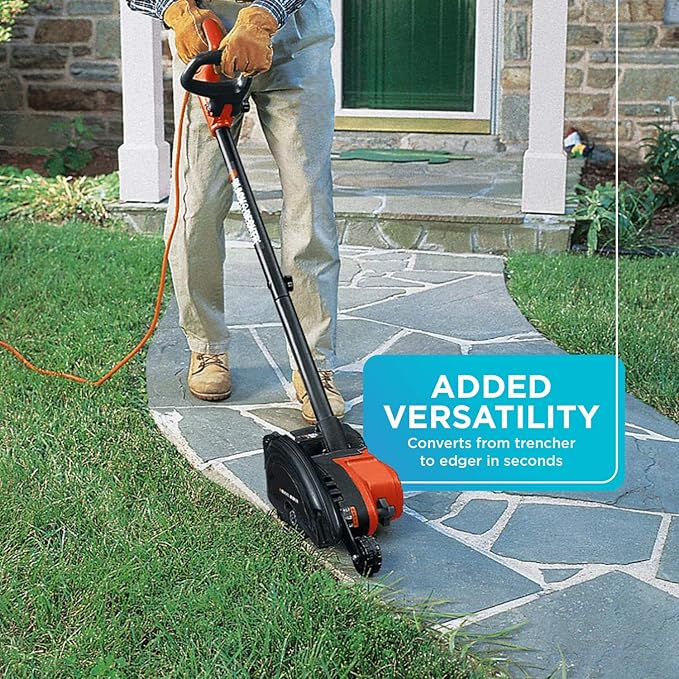 BLACK+DECKER Lawn Edger Trencher 2 in 1, 12 Amp 7.5 in. Electric Edger Lawn Tool for Landscaping and Trench Digger, 3 Height Settings, Corded (LE760FF)