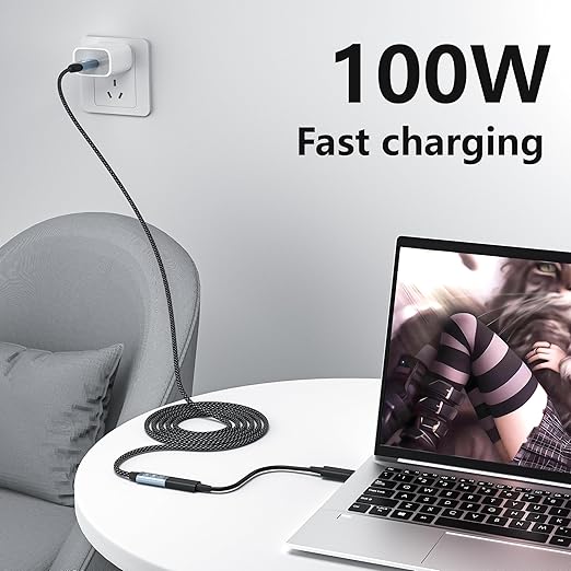 HOTUTUKI USB C Extension Cable 20FT, 20Gbps/100W USB3.2 Type C Extender Cord, 4K@60Hz Video Output Nylon Braided USB C Male to Female Extension Charging Cable Compatibility with Thunderbolt 4/3