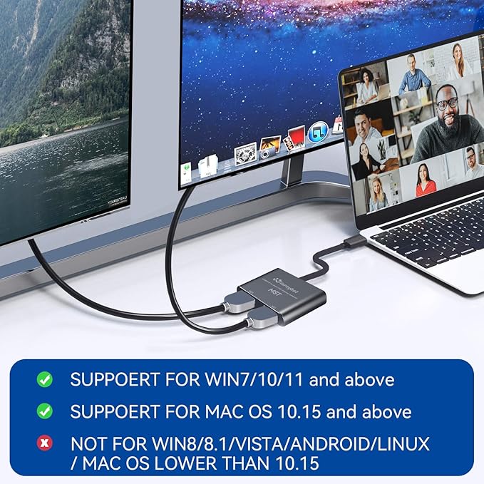 WinRaybot USB to HDMI Adapter for 2 Monitors-USB3.0 to Dual hdmi for 3 Monitors-USB to HDMI with Two HD Displau Supports Mac & Windows/Dual HDMI Extender -External Video & Graphics Card Adapter