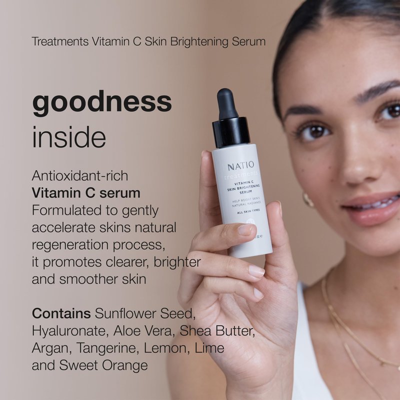 Natio Vitamin C Skin Brightening Serum, 1 oz - Antioxidant-Rich Vitamin C Face Serum - Radiance Boost with Aloe Vera, Shea Butter for All Skin Types