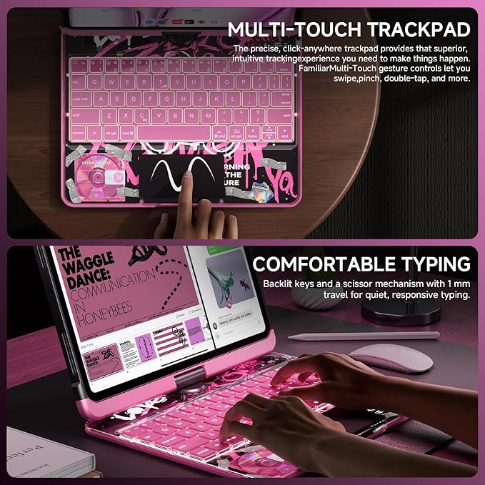 Tiaota Transparent Case with Keyboard for iPad Pro 11-inch(M5/M4, 2025/2024),with 7-Color Backlit Wireless Keyboard, 360°Rotatable Protective Case Multi-Touch Trackpad,with Shortcuts,Pink