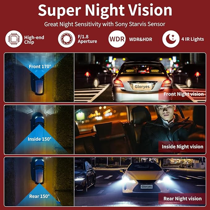 Dash Cam, 3 Channel Dash Cam Front and Rear Inside, Interior Car Camera, 2.5K/1440P Single Fr,Fr+Interior, Front+Rear Dash Camera for Cars Taxi with Night Vision, Parking Monitor 1S Recording