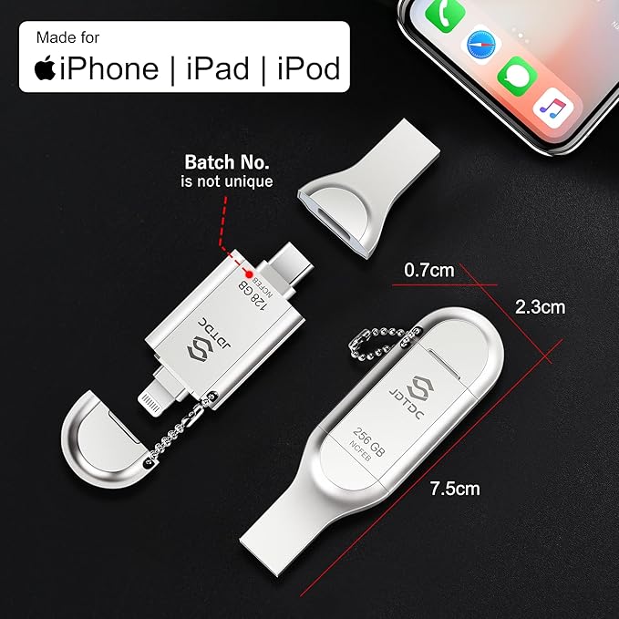 Genuine Apple MFi Certified iPhone Flash Drive 512GB - Real Capacity - One-Click Encrypted Auto Backup Photo Stick, Securely Store & Transfer Photos, Videos, Contacts, Files For iPhone/iPad/Android/PC