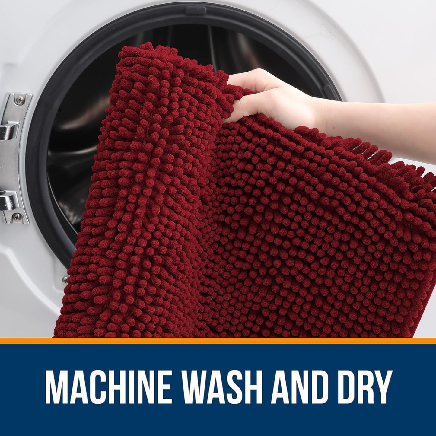 OLANLY Bathroom Rugs - Extra Soft Chenille Bath Mats | 24x16, Quick Dry & Machine Washable, Red