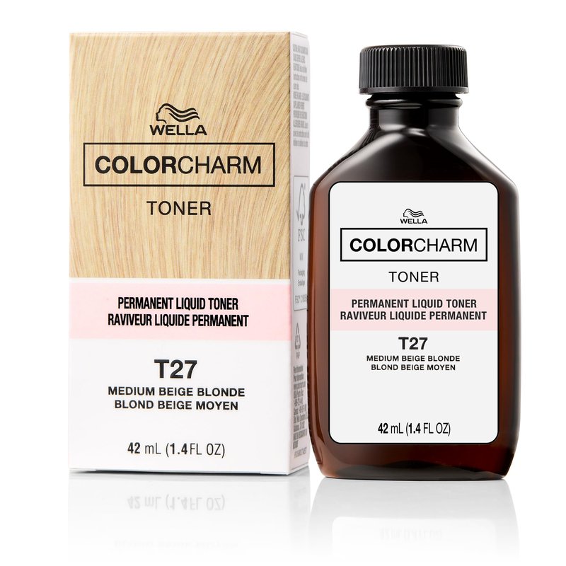 COLORCHARM Permanent Liquid Toners | Neutralize Brass | Free of Parabens | Vegan | T27 Medium Beige Blonde | 1.4 Fl Oz