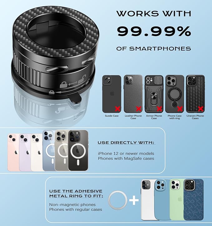 Onechiprevo Latest Upgraded Suction Cup Phone Mount Nano Gel 360°Phone Stand Vacuum Magnetic Car Phone Holder for MagSafe Car Mount 110 LBS Car Accessories for iPhone 16/15/14/13/12 / Android