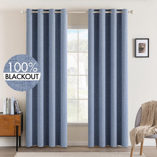 MIULEE Blackout Curtains - 100% Thermal Insulated Linen Texture Drapes | Stone Blue, 52x108 Inch (2 Panels)