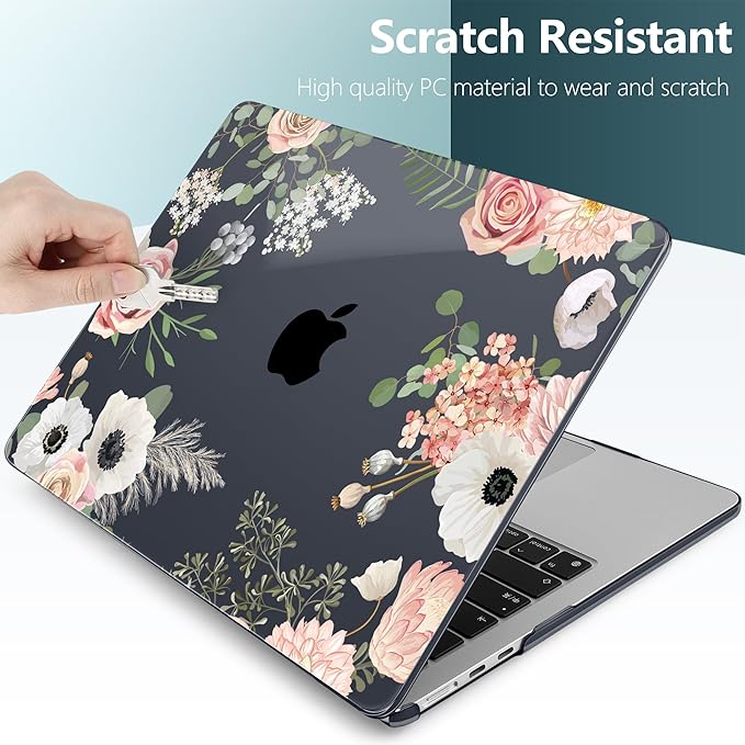 TWOLSKOO for MacBook Air 13 inch Case M5 2026 M4 2025 M3 M2 2024-2022 A3449 A3240 A3113 A2681, Plastic Hard Shell & Keyboard Cover & Type C for MacBook Air 13.6 inch Case, Rose Flower