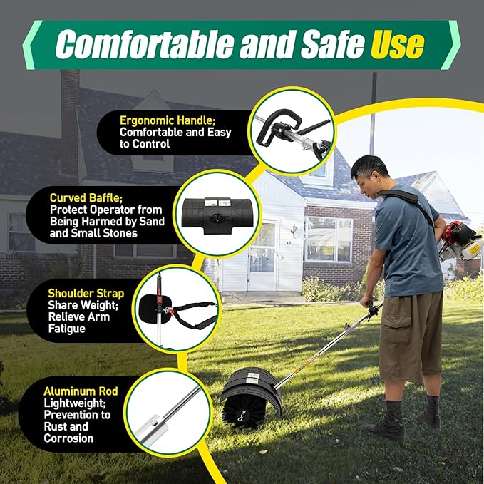 Outdoor Handheld Gas Power Broom, 52cc 2.3HP 2-Stroke Gasoline Power Lawns Sweeper Broom Sweeper Cleaning Driveway Tools High Performance Cleaner 1.8M 0.22gal Tank