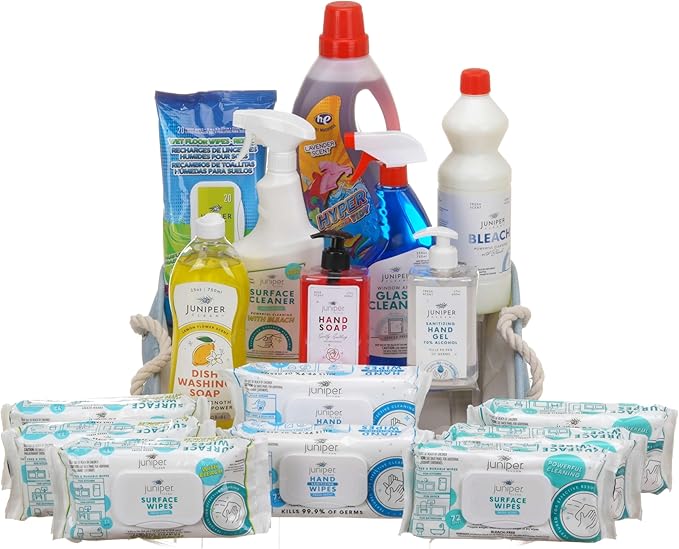 Luxury Cleaning, Supplies Kit, All In One Household Cleaning Essentials Set with Surface-Floor-Hand Cleaners, Laundry Detergent, Dish Soap, Nice Gift for New Homeowners