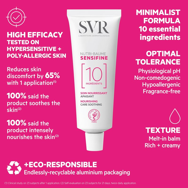 SVR - Sensifine Nutri-Balm - Soothing Moisturizer for Sensitive & Ultra-Sensitive Skin Relief - Face Cream - 24-Hour Hydration - for Hypoallergenic Use - 95% Naturally-Derived Ingredients - 1.3 fl.oz