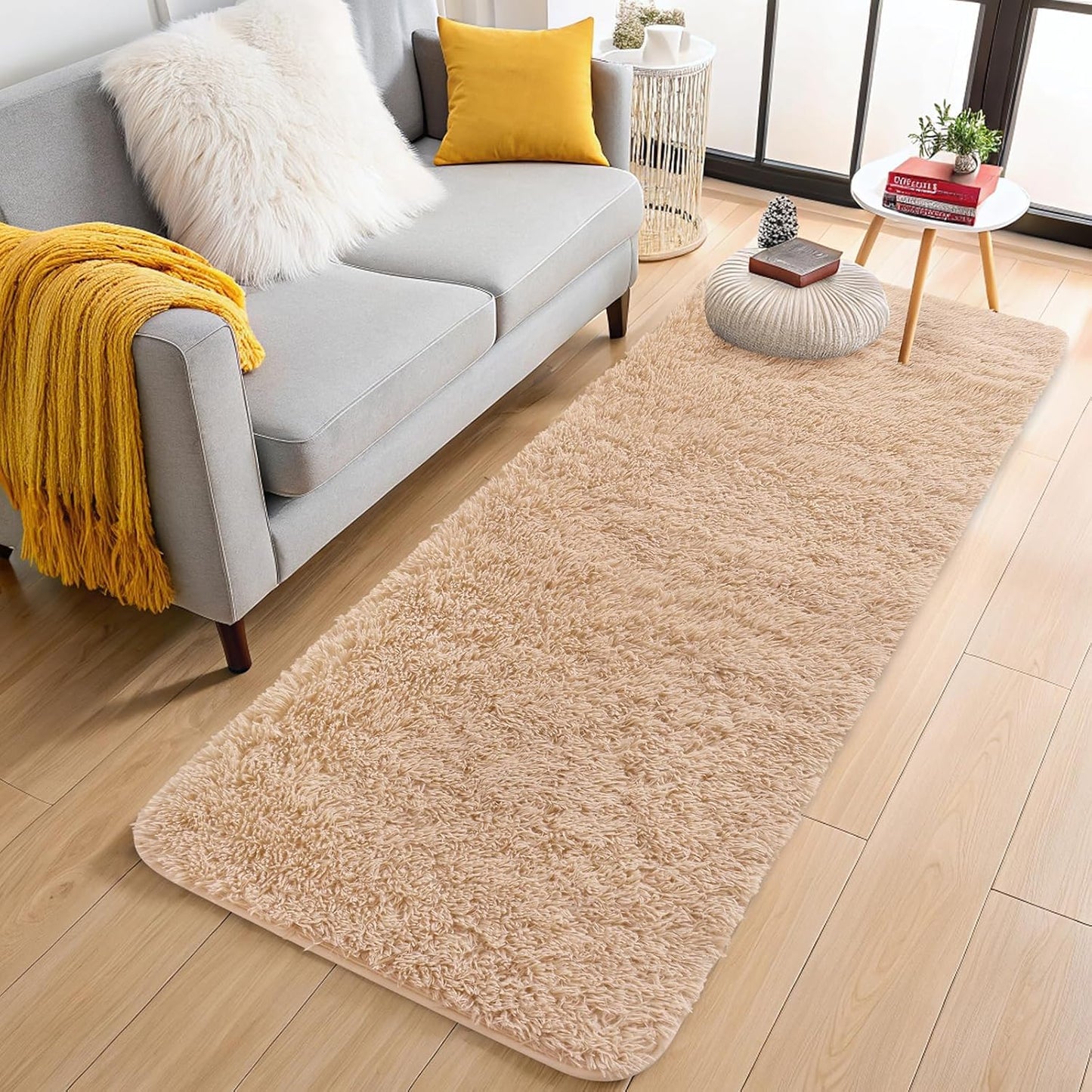 OLANLY Runner Rugs - Soft, Machine Washable Shaggy Carpet for Hallway & Bedroom | Beige 3x10 ft