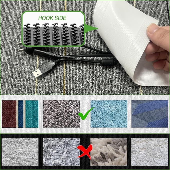 Floor Cable Covers - Oxford Fabric Cord Protector with Adhesive Hook & Loop,Waterproof Wire Storage Sleeve for Any Floor Surface,Durable Cable Management to Prevent Tripping Hazards (White, 10ft)