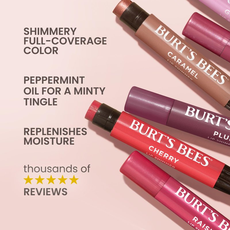Burt's Bees Shimmer Lip Tint Set, Mothers Day Gifts, Tinted Lip Balm Stick, Moisturizing for All Day Hydration with Natural Origin Glowy Pigmented Finish & Buildable Color, Watermelon (4-Pack)