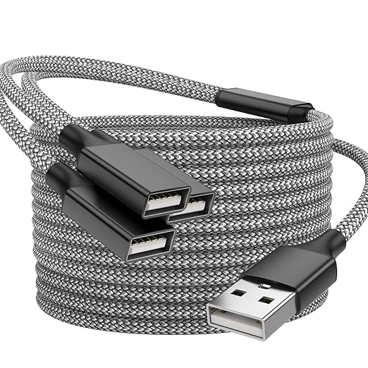 POHFP 6.6FT USB A Male to 3 Female Extension Cable, USB Splitter 1 in 3 Out Support Charging and Data Transfer for Printer/Keyboard/Flash Drive/PlayStation/Laptop/LED Etc(Black)