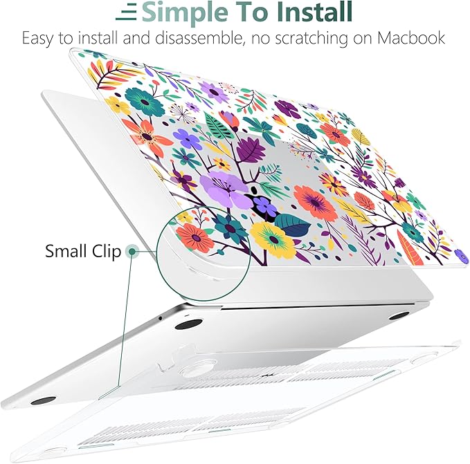TWOLSKOO for MacBook Air 13 inch Case M5 2026 M4 2025 M3 M2 2024-2022 A3449 A3240 A3113 A2681, Plastic Hard Shell & Keyboard Cover & Screen Film for MacBook Air 13.6 inch Case, Colorful Flowers