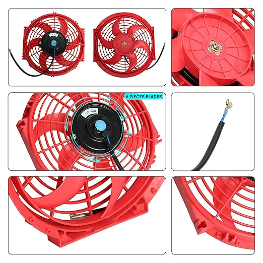 FSBCGT 2PCS 10 inch Slim Fan Push Pull Electric Radiator Cooling 12V 80W Mount Universal Kit Red