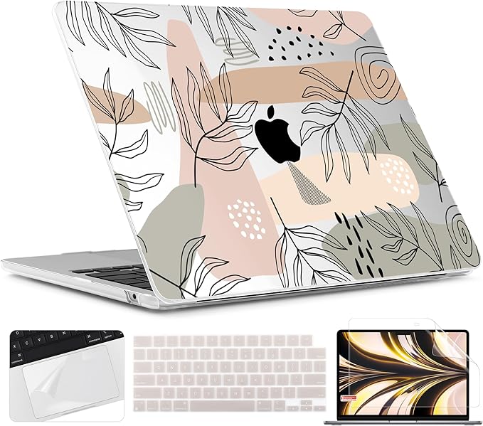 TWOLSKOO for MacBook Air 13 inch Case M5 2026 M4 2025 M3 M2 2024-2022 A3449 A3240 A3113 A2681, Plastic Hard Shell & Keyboard Cover & Screen Film for MacBook Air 13.6 inch Case, Tropical Leaves