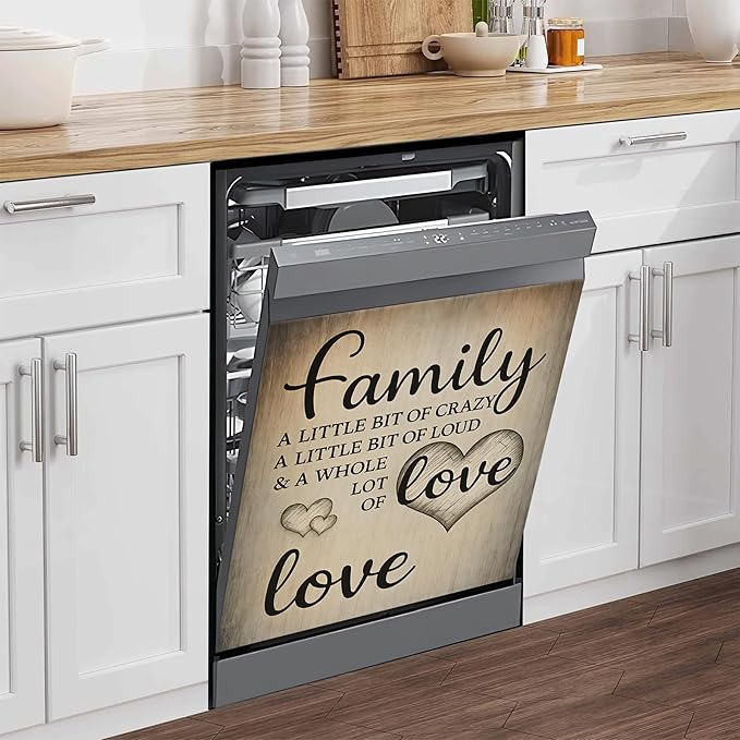 NYZE Dishwasher Magnets Cover, Dishwasher Magnetic Sticker Decorative, 23 x 26 Inch Removable Reusable Dish Washer Cover Mat for Dishwashers Kitchen Appliances(Family Love Quote)