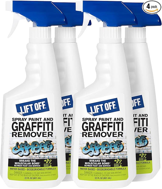 Motsenbocker's Lift Off 41101-4PK Spray Paint and Graffiti Remover – Removes Spray Paint, Acrylic, and Enamel – Safe for Wood, Metal, Concrete, Plastic – Water-Based Formula – 22 Fl Oz (Pack of 4)