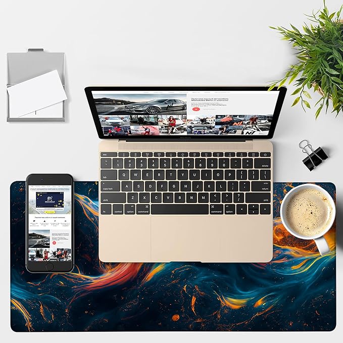 NITAHHHY Gaming Desk Pad Large Extra Length Abstract Colorful Art Mouse Pad Keyboard Laptop Non-Slip Waterproof with Rubber Base Thick Stitched Edge Mouse Mat for Office Home 35.4 x 15.7 Inches