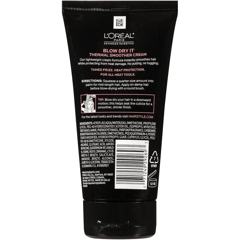 L'Oreal Paris Advanced Hairstyle Thermal Smoother Cream - 5.1 Oz for Frizz Control & Heat Protection