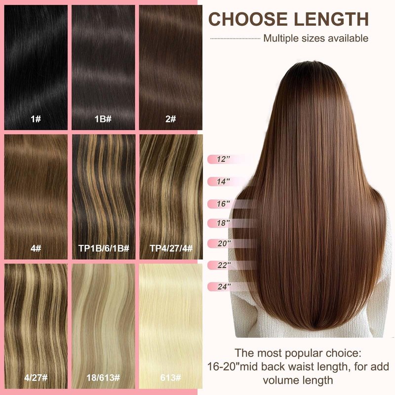 GEELOOK Tape in Hair Extensions Human Hair 20 inch Skin Weft Tape in Straight Thick Natural Hair Extensions with 12 Pieces Replacement Tape 20pcs 50g Chocolate Brown/Light Blonde #4/27