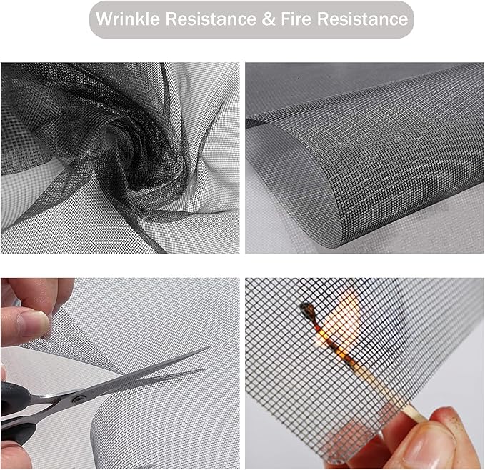 SAKURRY Window Screen Replacement Kit, 59'' x 106'' Fiberglass Screen Mesh with Rolling Tool and Screen Retainer Spline, DIY Adjustable Screen Door Mesh for Window, Door and Patio, Black