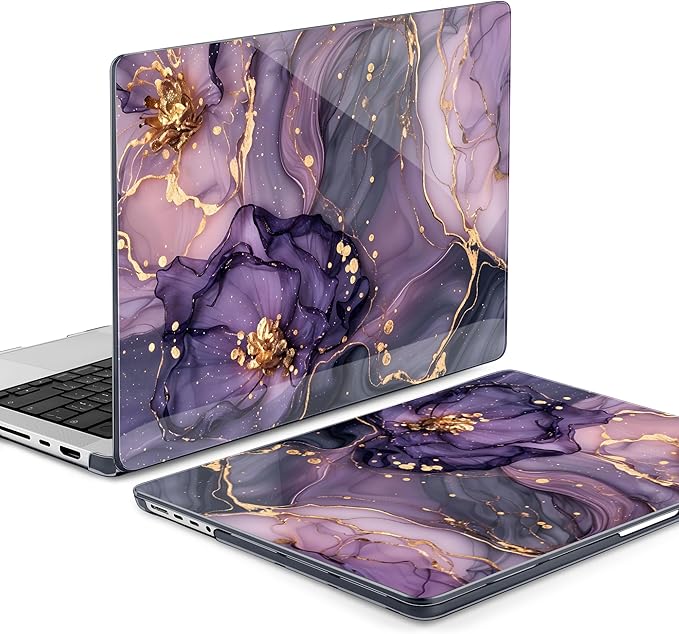 DONGKE Compatible with MacBook Pro 16 Inch Case (2026-2021 Release, M5 M4 M3 M2 M1 Pro/Max Chip), Plastic Hard Shell Cover with Keyboard Cover & Screen Protector for MacBook Pro 16", Marble & Flower