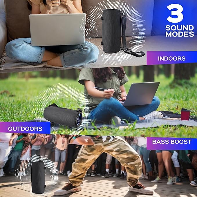 TREBLAB Loud Portable Wireless Bluetooth Speaker, 60W Deep Bass, IPX7 Waterproof Outdoor Speaker, 20H Rechargeable Battery, Built-in Powerbank, TWS Stereo Pairing, Mic, USB-C, Carrying Strap - HD-Max