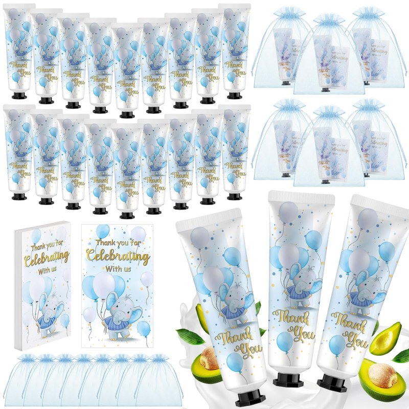 Swiffen 24 Sets Baby Shower Hand Cream Bulk Blue Elephant Shower Favors Bridal Thank You Appreciation Hand Cream for Guests Travel Size Lotion with Organza Bags