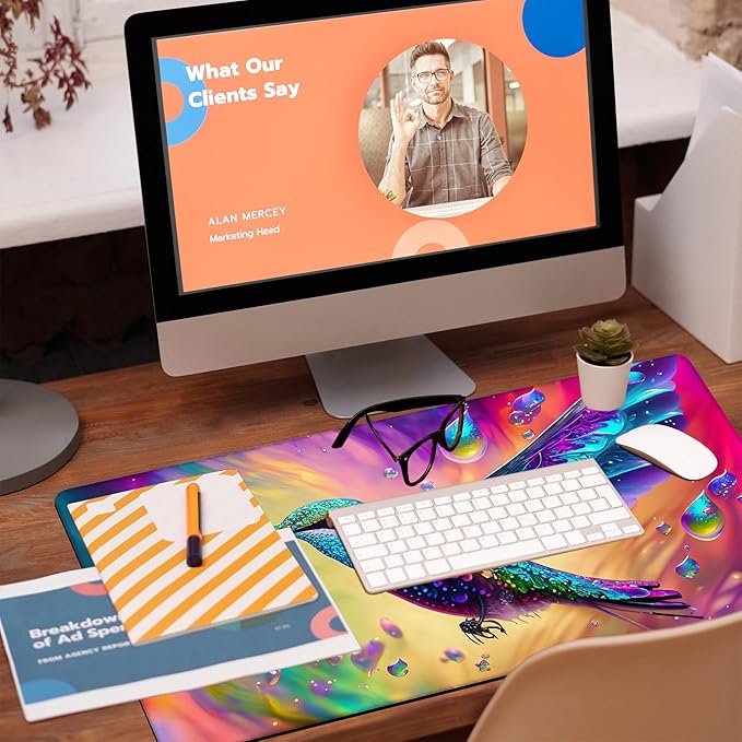 KOAIWPAE Large Gaming Mouse Pad for Desk, Colorful Hummingbird Desk Mat, Bright Hummingbird Desk Pad, 31.5"x15.7" Extended Big Computer Keyboard Mouse Pad with Non-Slip Base and Stitched Edge