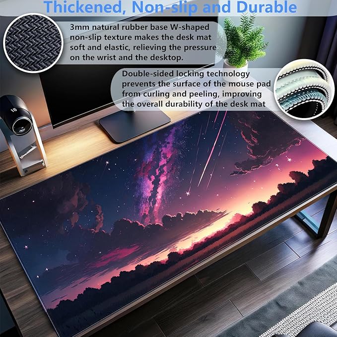 Anime Galaxy Desk Mat, Large Gaming Mouse Pad 31.5x15.7x0.12 in for Gamer