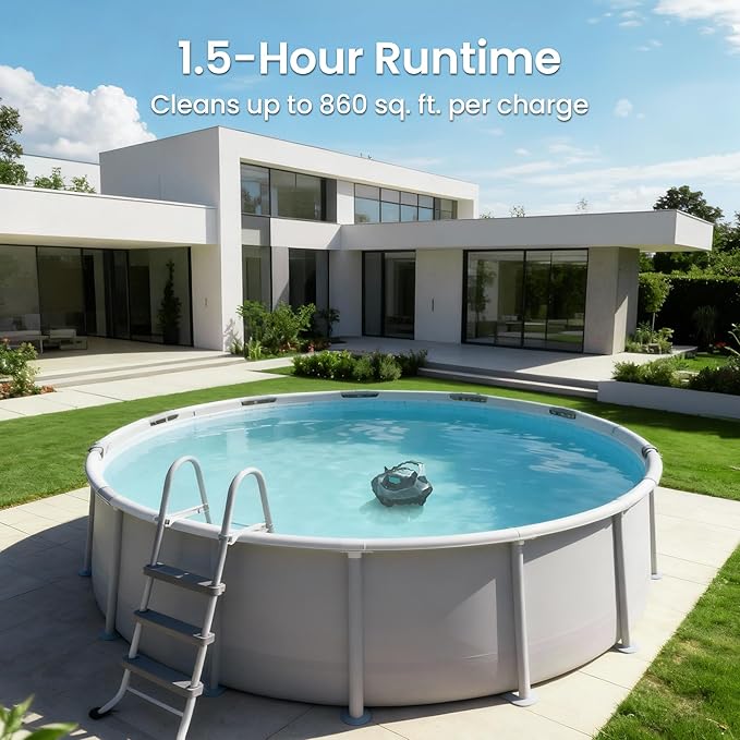 AIPER Cordless Robotic Pool Vacuum, Self-Parking Technology, Portable, Ideal for Above-Ground Flat Pool up to 40 Feet, Grey