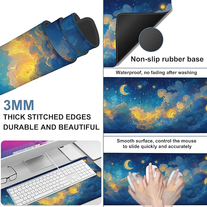 NITAHHHY Gaming Desk Pad Large Extra Length Night Sky Mouse Pad Keyboard Laptop Non-Slip Waterproof with Rubber Base Thick Stitched Edge Mouse Mat for Office Home 35.4 x 15.7 Inches