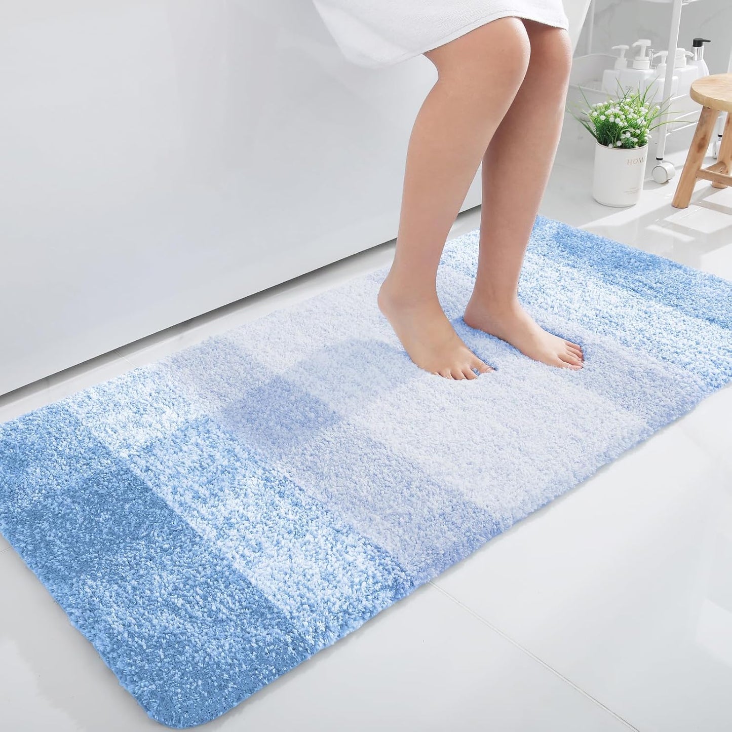 OLANLY Bathroom Runner Rug - Extra Soft Microfiber Mat | Quick Dry, Washable, 47x24, Light Blue
