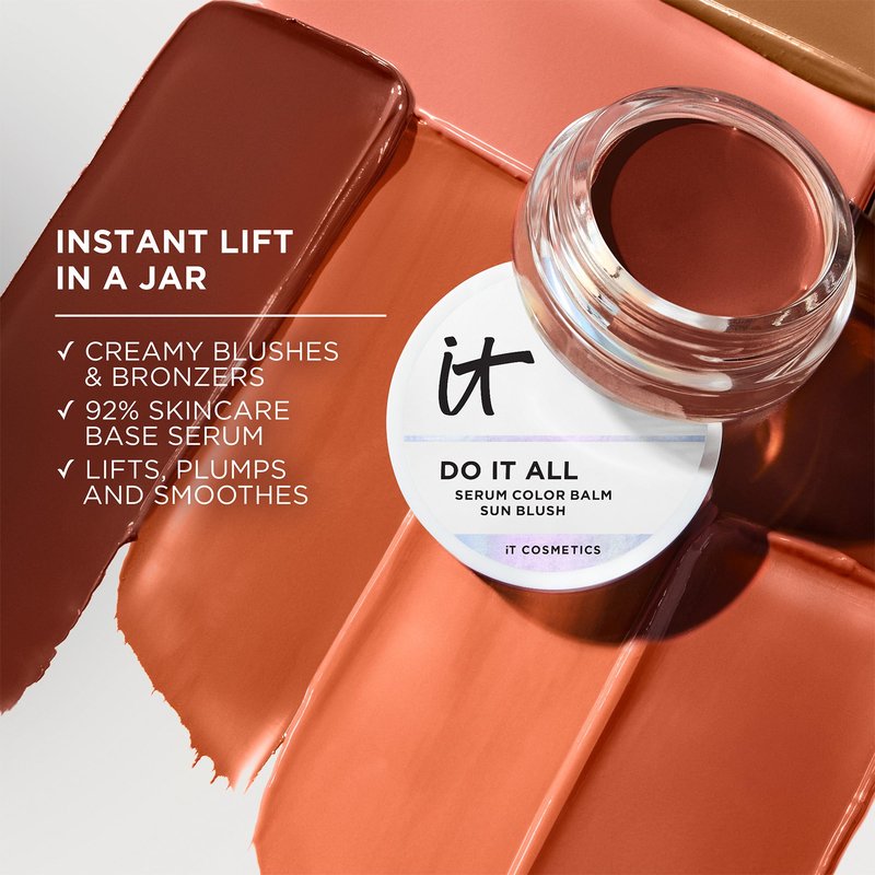 IT Cosmetics Do It All Serum Color Balm Sun Cream Blush & Bronzer, Sun Blossom - Blendable & Buildable, Lift, Reshape, All-Over Color, 24HR Hydration, Hyaluronic Acid, Peptides & Vitamin E - 0.63 oz