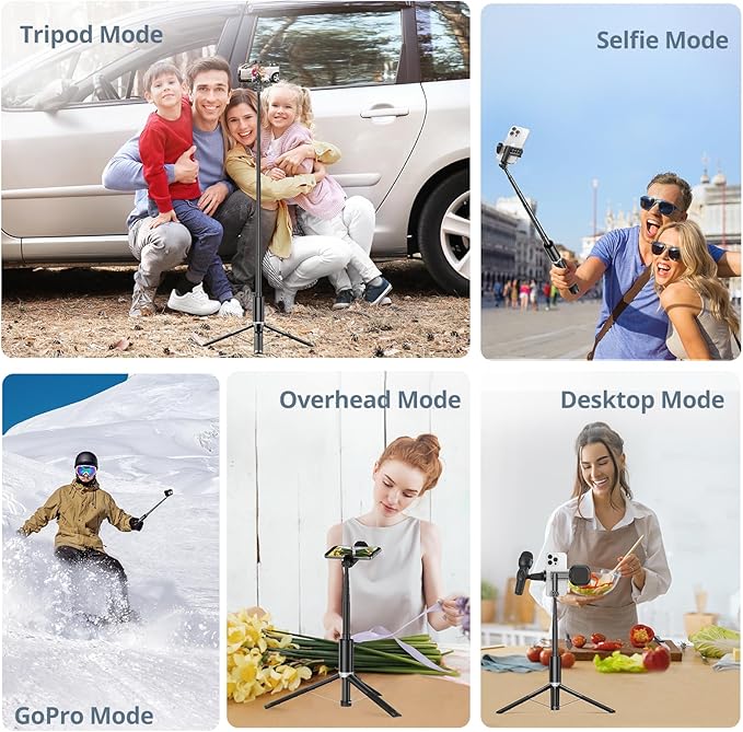 ATUMTEK 63" Phone Tripod for iPhone, Extendable Selfie Stick Tripod with Bluetooth Remote, All-in-One Aluminum Phone Selfie Stick for 4”-7” iPhone and Android Smartphones Black