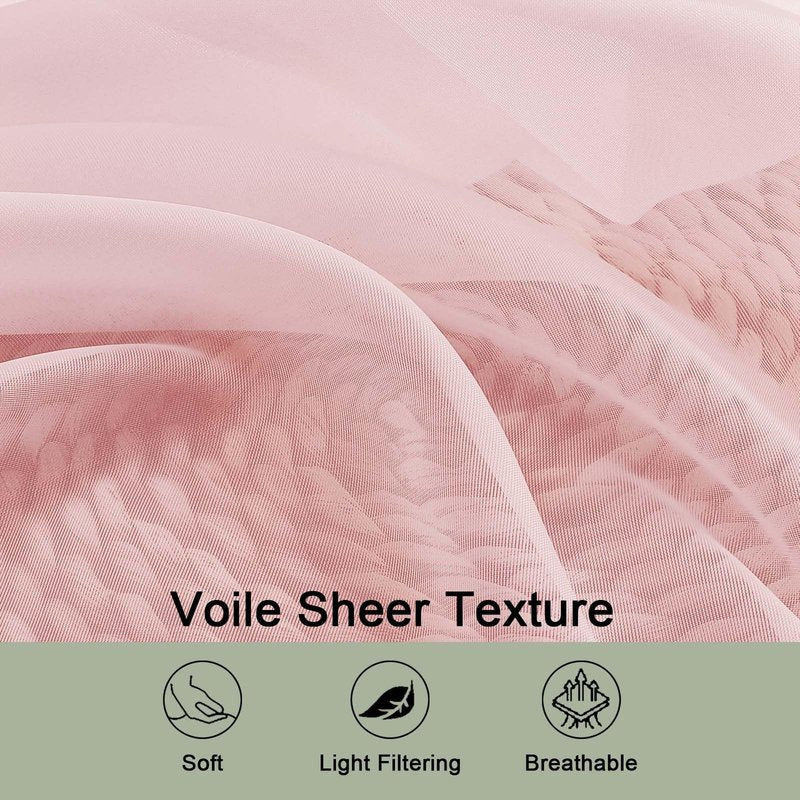 OWENIE Blush Sheer Curtain 90 Inches Long 2 Panels Set, Solid Filmy Drapes for Living Room Bedroom, Elegant Window Voile Sheer Curtain Panels Drapes, 2 Pcs, Each 59" Wx90 L Inch