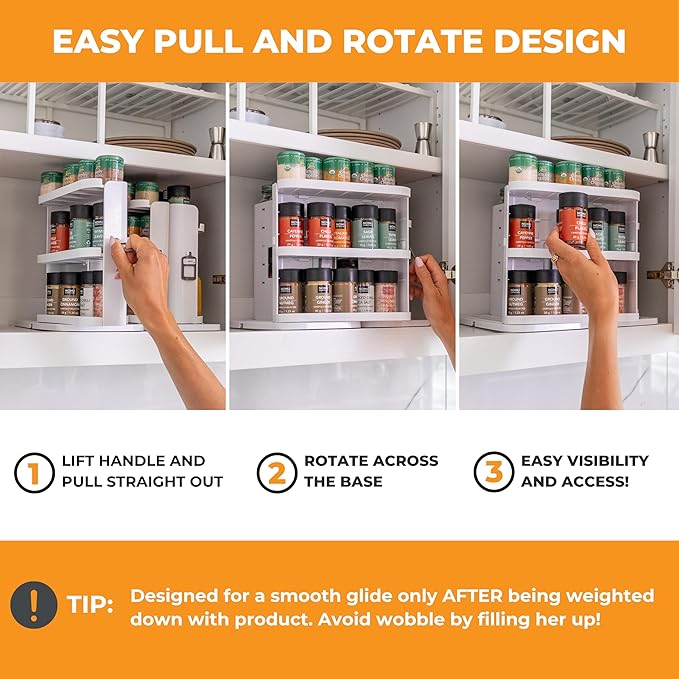 Cabinet Caddy SNAP! Spice Rack Organizer for Cabinet - Slide & Rotate Seasoning Organizer - 4 Snap-In Adjustable Shelves for 5 Tier of Storage - Magnetic Modular Design - 8.9âH x 6.1âW x 10.8âD