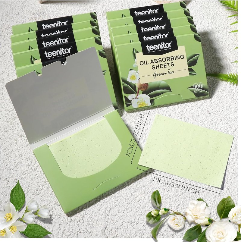 Oil Blotting Sheets for Oily Skin - 2400 Green Tea Absorbent Pads | Large 10cm x 7cm