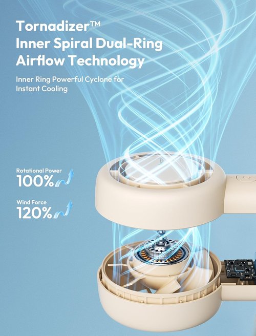 Aecooly Portable Handheld Turbo Fan - 5-Speed USB Rechargeable Mini Cooling Fan | 24H Max Cooling Time - Beige