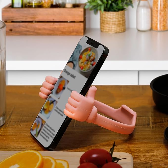 Honsky Cell Phone Stand Holder 2-Pack,Thumbs Up Lazy Phone Stand,Universal Adjustable Flexible Dock for All Phones & Tablets,Cute Perfect Valentine's Day Gifts for Him/Her,Gifts for Couples,Grey/Pink