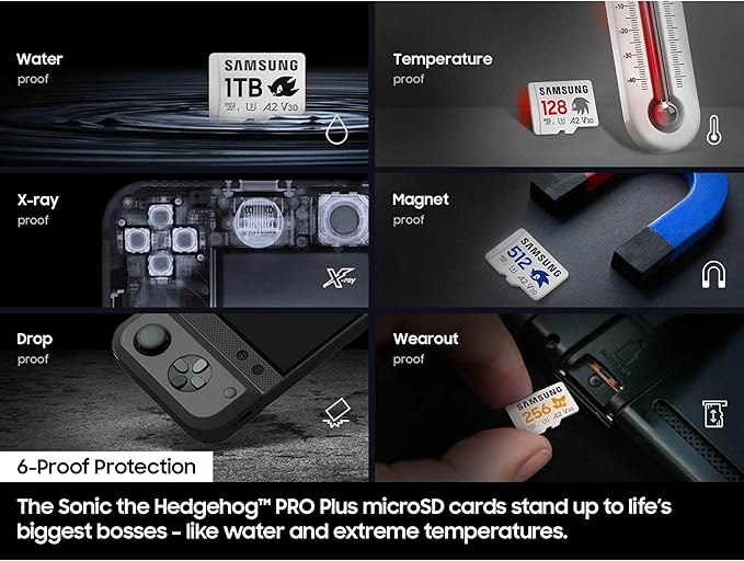 Samsung PRO Plus Sonic The Hedgehog + Adapter, 1TB microSDXC, Up-to 180MB/s, Full HD & 4K UHD, UHS-I, C10, U3, V30, A2, for Nintendo-Switch, Steam Deck, GoPRO, DJI Drone, Tablets (MB-MD1T0SA/LC1)