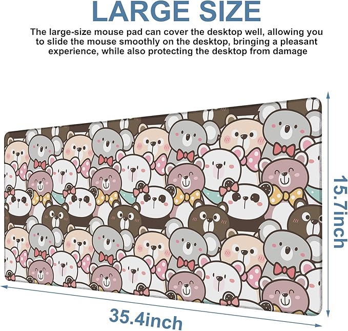 NITAHHHY Gaming Desk Pad Large Extra Length Panda and Koala Mouse Pad Keyboard Laptop Non-Slip Waterproof with Rubber Base Thick Stitched Edge Mouse Mat for Office Home 35.4 x 15.7 Inches