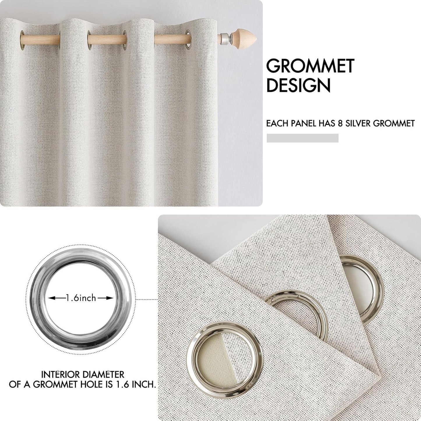 MIULEE 90-Inch Linen Textured Blackout Curtains - Thermal Insulated Cream White Grommet Drapes | Luxury Room Darkening for Bedroom & Living Room (2 Panels)