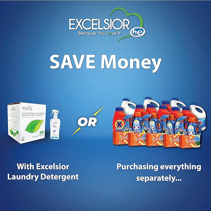 Excelsior HE Concentrated Liquid Laundry Detergent with Stain Remover, Removes 333 Loads for Cleaning Clothes, Phosphate-Free, Solvent-Free, Fresh Scent, 5Lâ¦