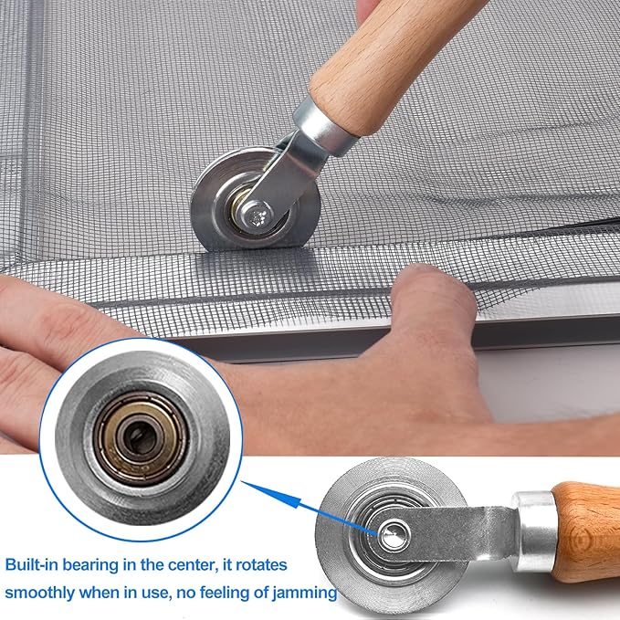 BAYTORY Window Screen Repair Kit, Steel Roller Tool with Bearing, Spline Removal Hook, 32ft Retainer Spline and 8pcs Screen Clips Replacement for Installing Door Mesh Screens BY0009G11