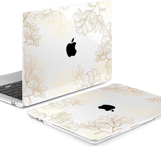 MEEgoodo for M5/M4/M3/M2 MacBook Air 15 inch Case 2026 2025 2024 2023, Case Fit Model (A3448/A3241/A3114/A2941) for MacBook Air 15.3 inch, Drawn Golden Floral