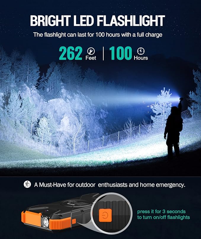 BLAVOR Solar Power Bank 20000mAh Wireless Portable Charger Built-in Cables, 20W Fast Charging USB C Battery Pack for iPhone 17/16/15/14, iPad, Samsung, Solar Charger with Flashlight for Camping